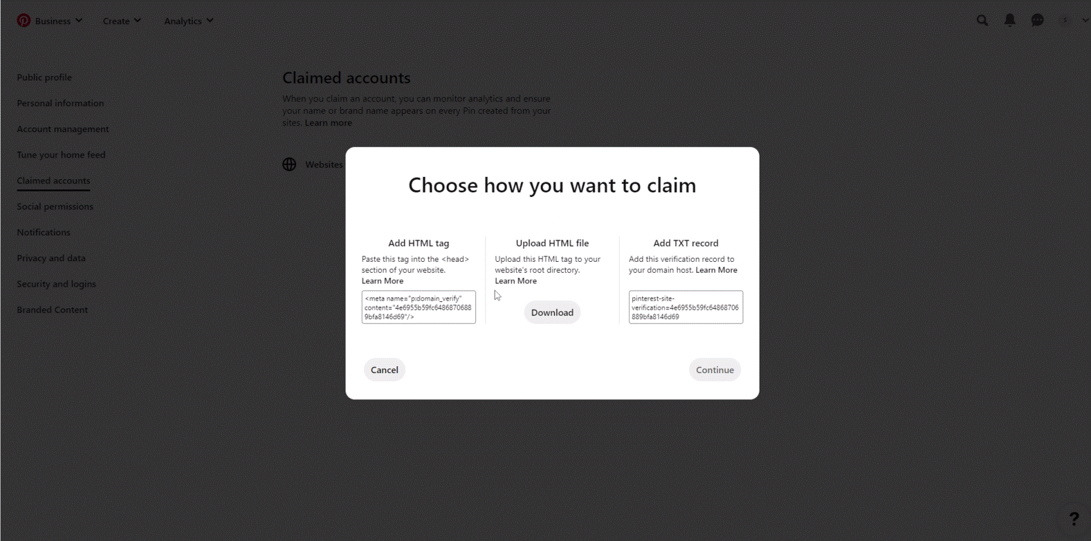 step 6 - choose how you want to claim website